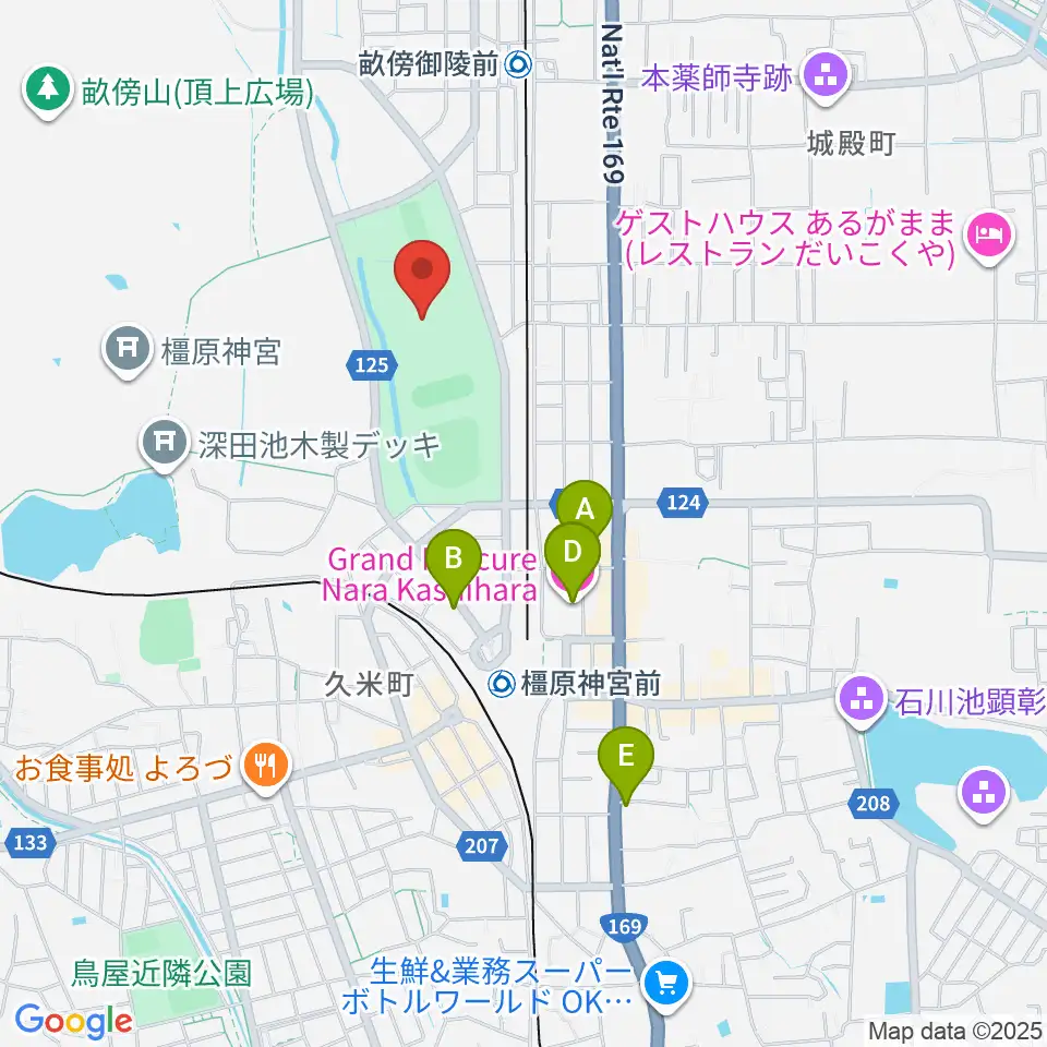 橿原公苑陸上競技場周辺のホテル一覧地図