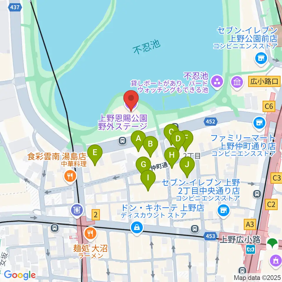 上野恩賜公園野外ステージ周辺のホテル一覧地図
