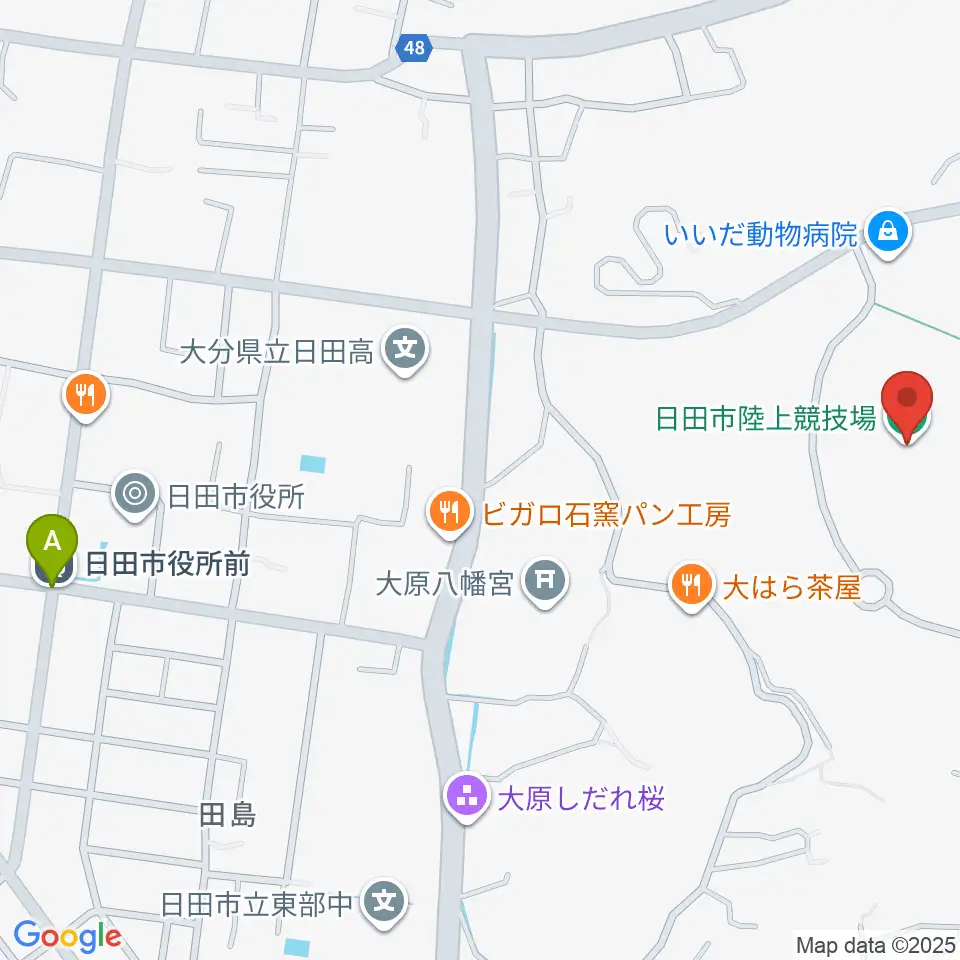 日田市陸上競技場周辺のホテル一覧地図