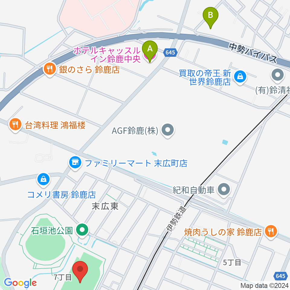 AGF鈴鹿陸上競技場周辺のホテル一覧地図