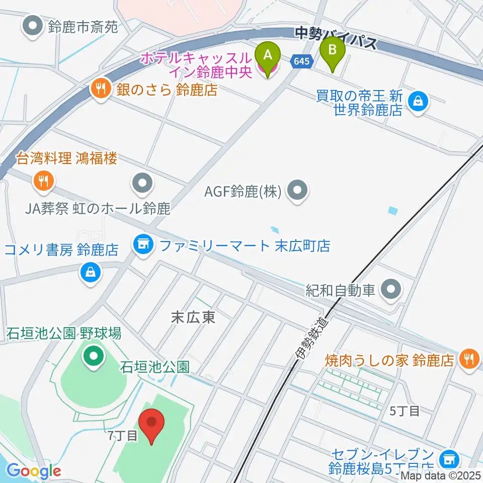 AGF鈴鹿陸上競技場周辺のホテル一覧地図