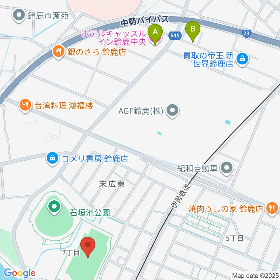 AGF鈴鹿陸上競技場周辺のホテル一覧地図