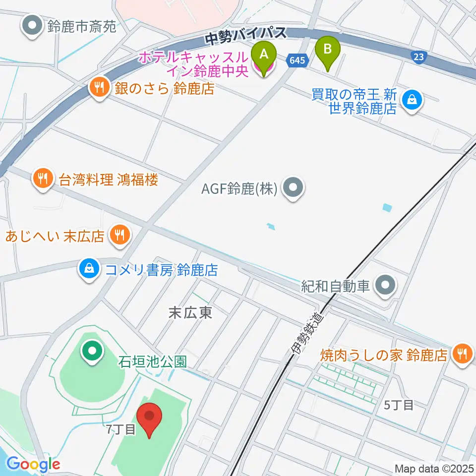AGF鈴鹿陸上競技場周辺のホテル一覧地図