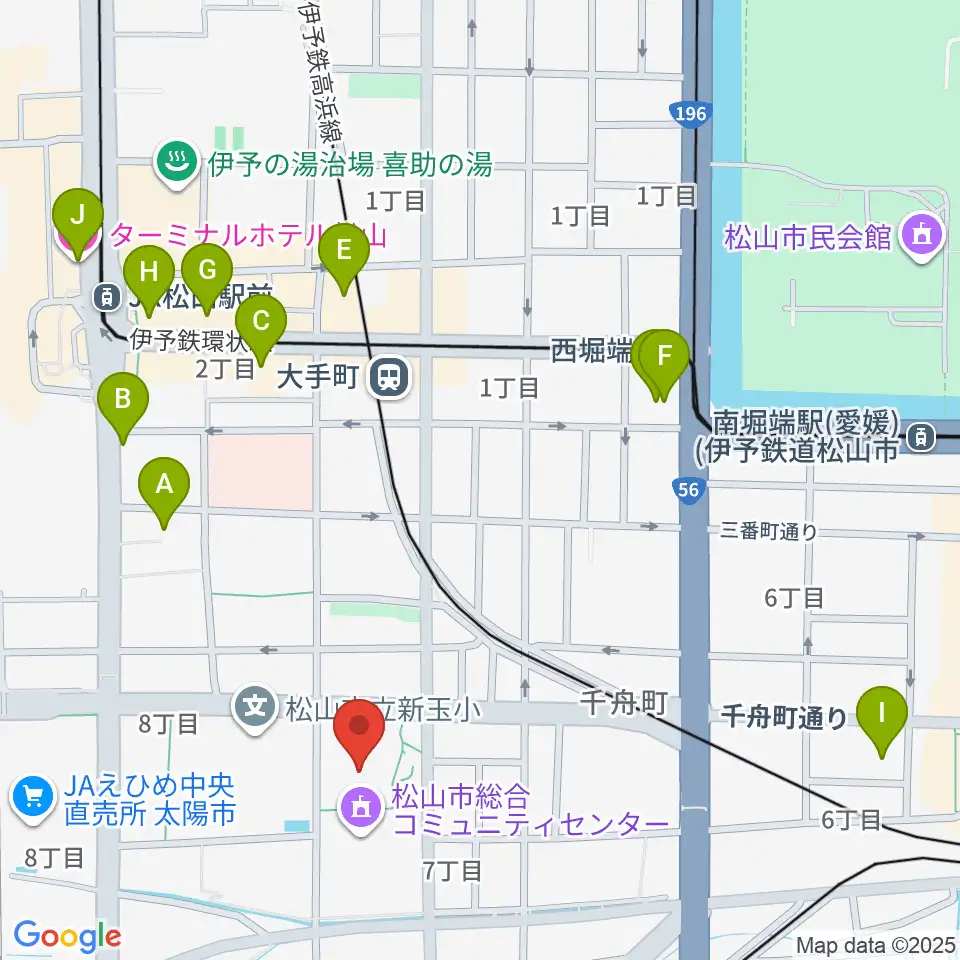 松山市総合コミュニティセンター体育館周辺のホテル一覧地図