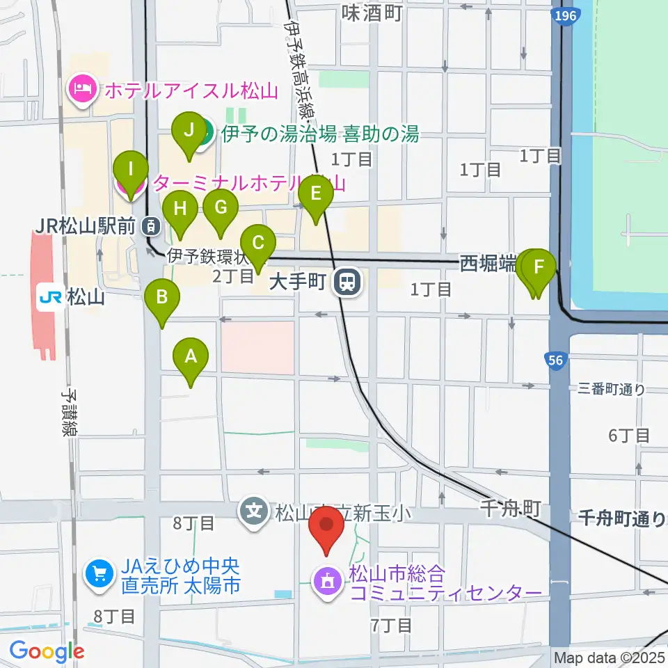 松山市総合コミュニティセンター体育館周辺のホテル一覧地図