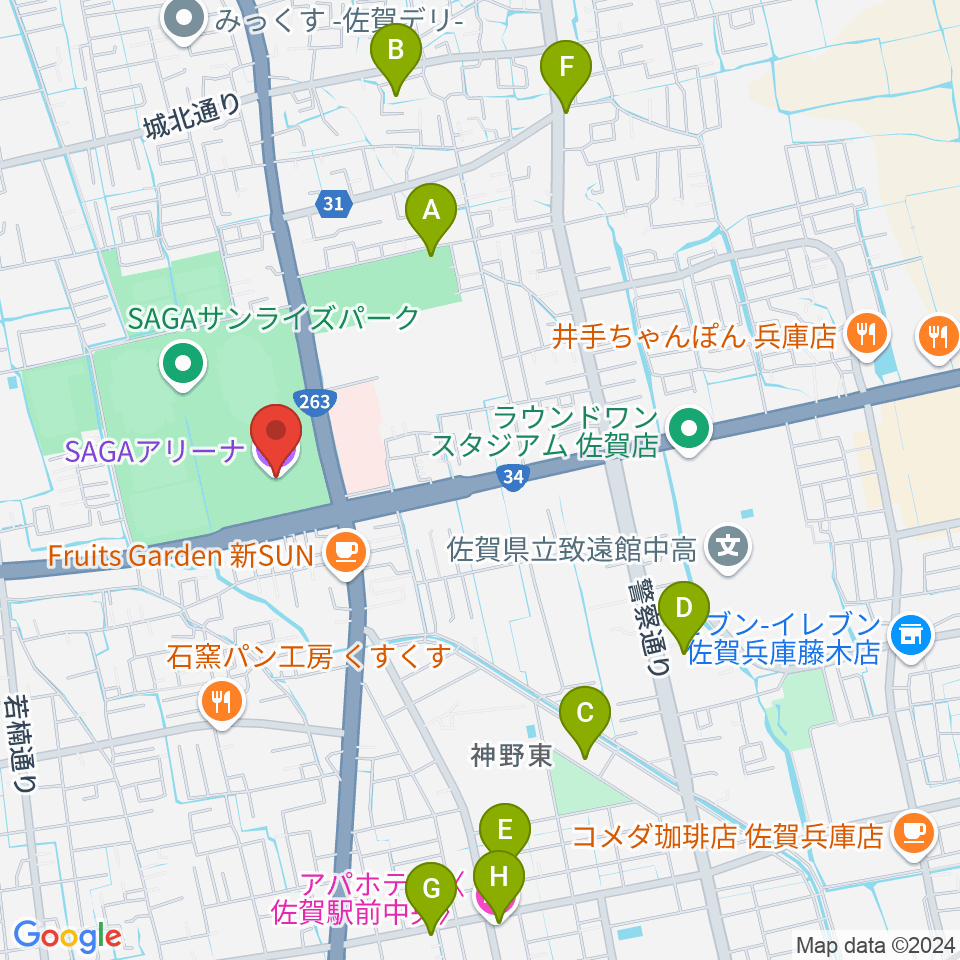 SAGAアリーナ周辺のホテル一覧地図