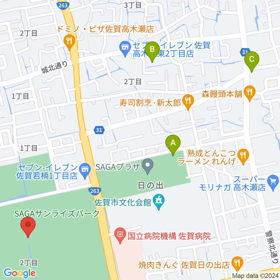 SAGAスタ（陸上競技場）周辺のホテル一覧地図