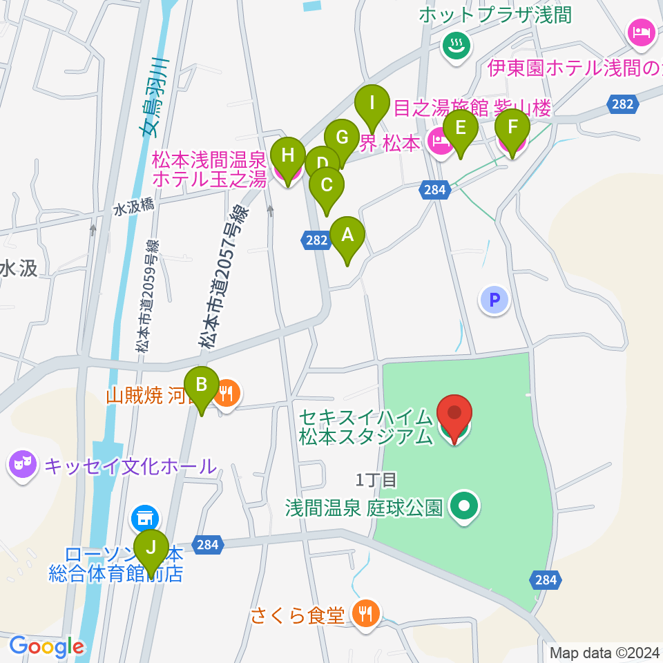 セキスイハイム松本スタジアム周辺のホテル一覧地図