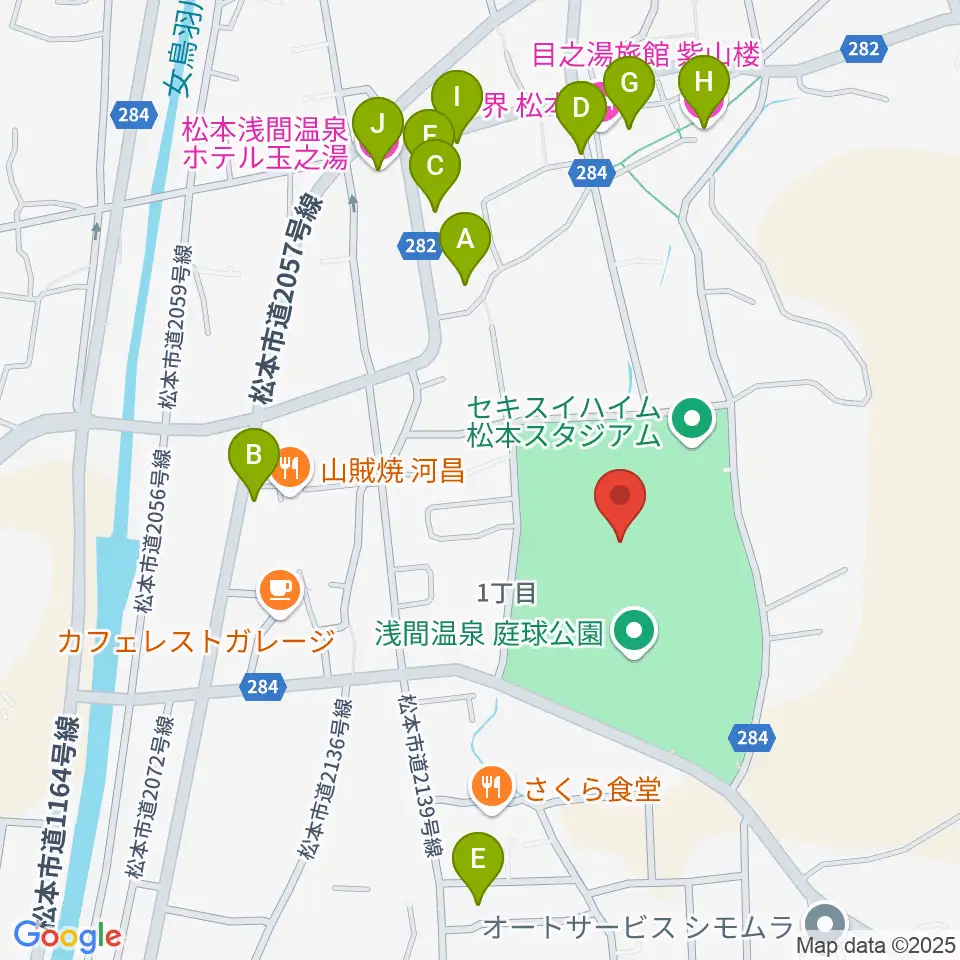セキスイハイム松本スタジアム周辺のホテル一覧地図