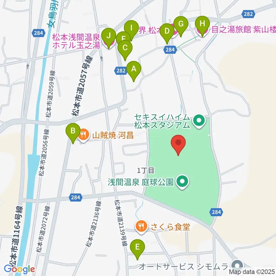 セキスイハイム松本スタジアム周辺のホテル一覧地図