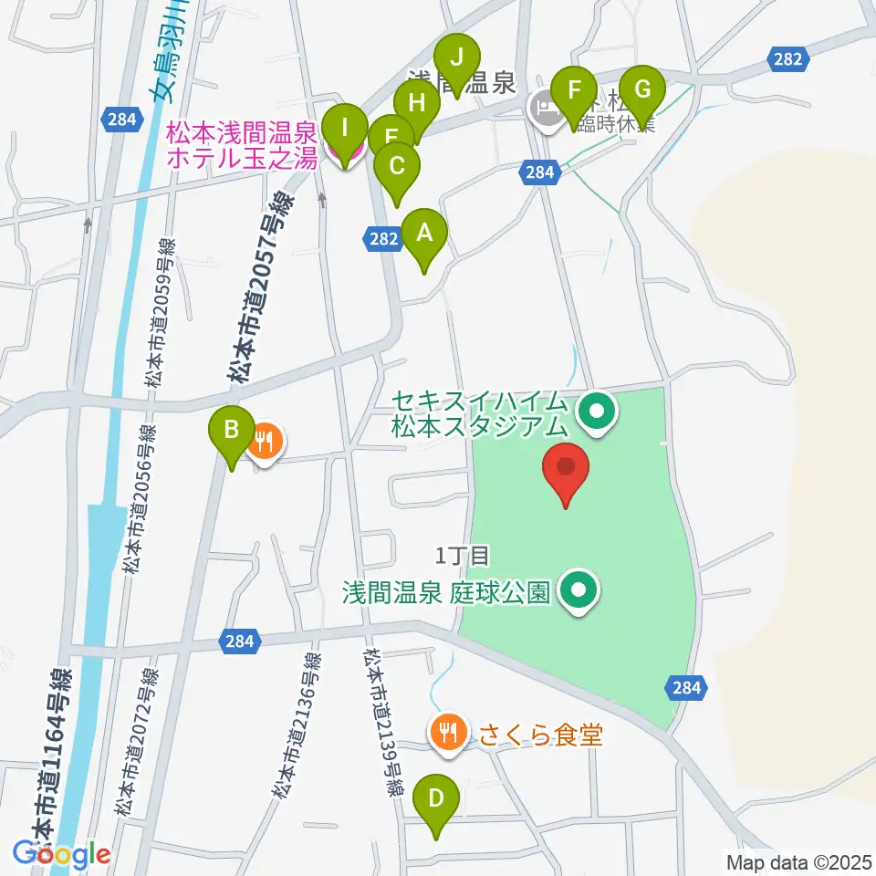 セキスイハイム松本スタジアム周辺のホテル一覧地図