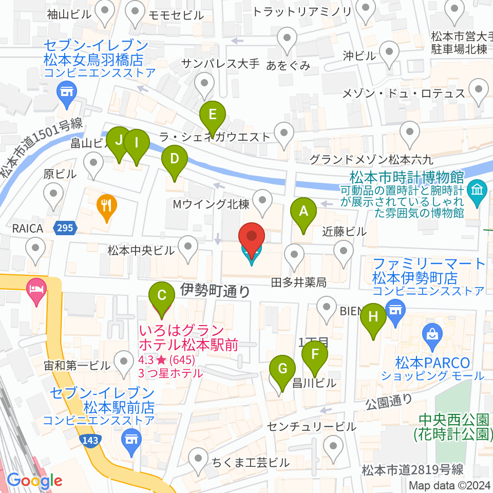 松本市中央公民館・Ｍウイング周辺のホテル一覧地図