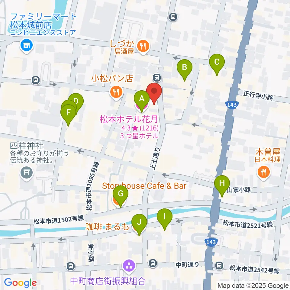 松本市下町会館周辺のホテル一覧地図
