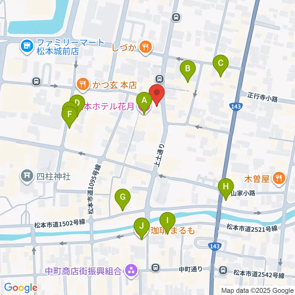 松本市下町会館周辺のホテル一覧地図