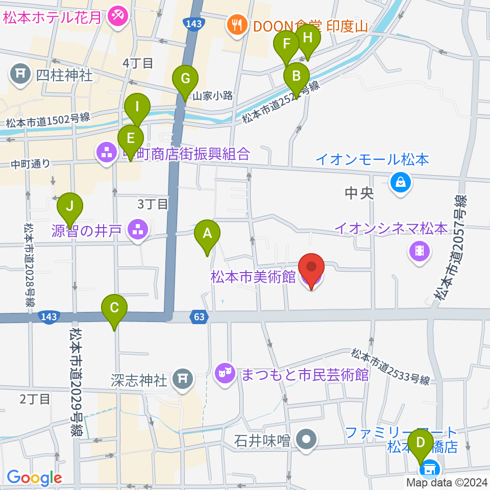 松本市美術館周辺のホテル一覧地図