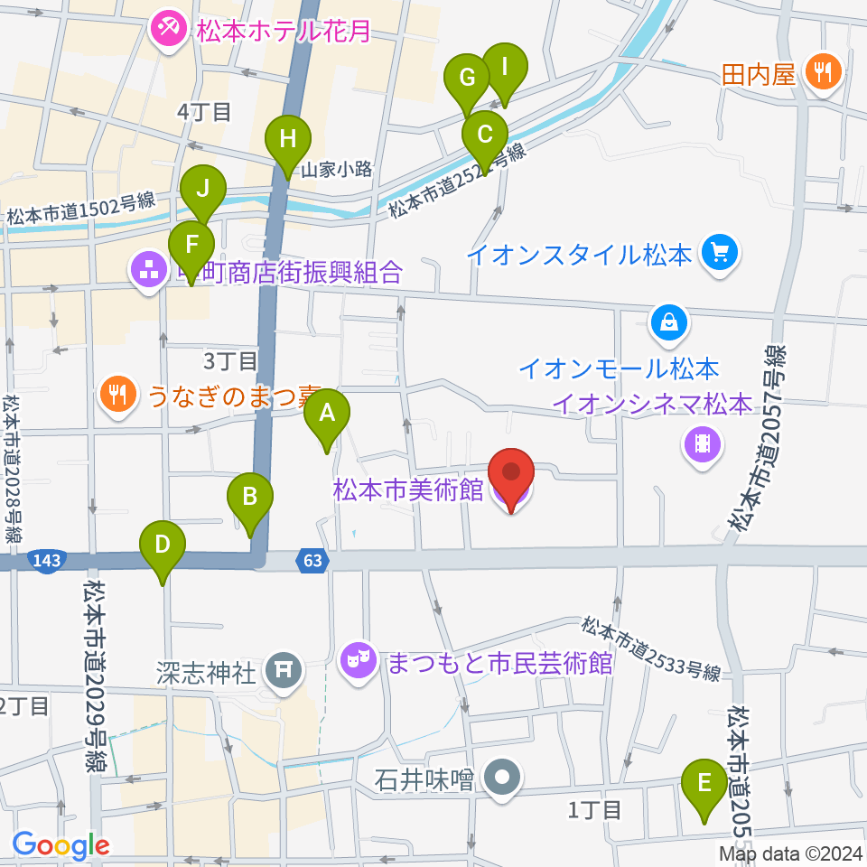 松本市美術館周辺のホテル一覧地図