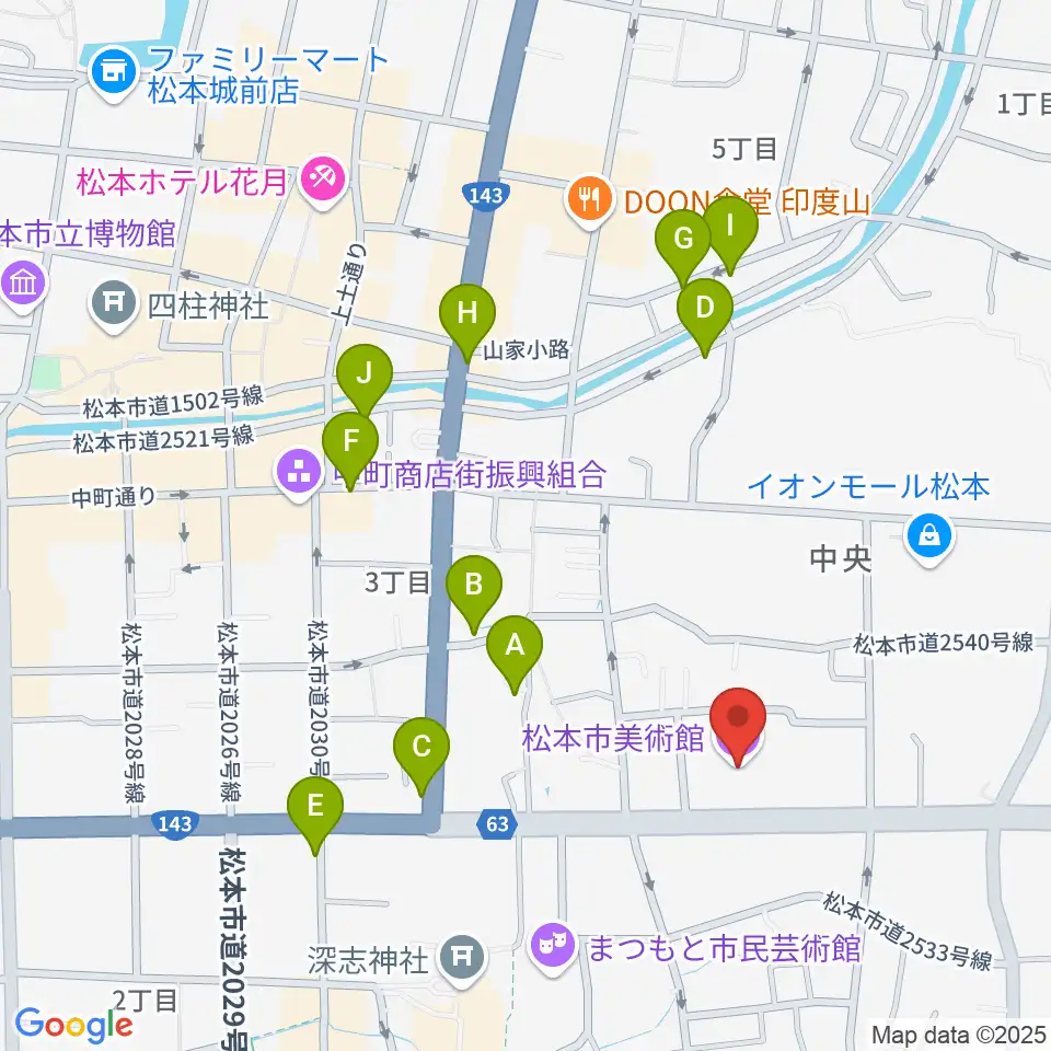 松本市美術館周辺のホテル一覧地図