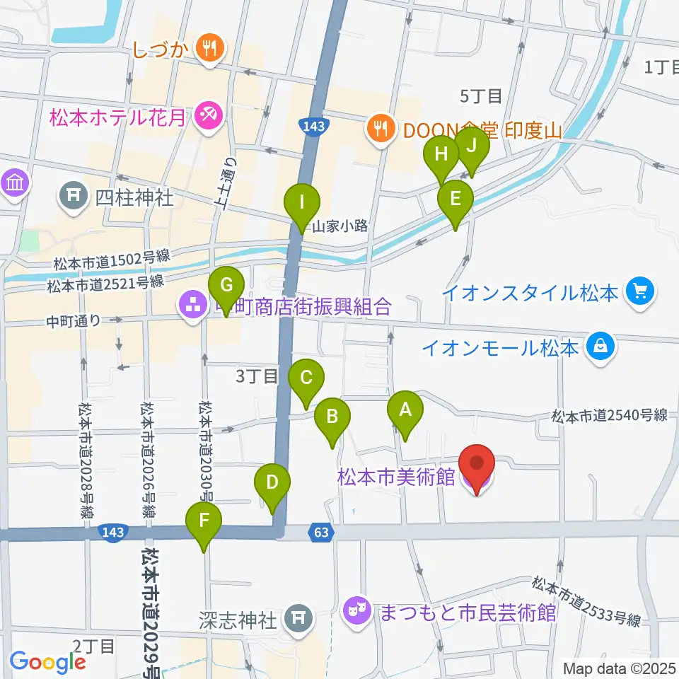 松本市美術館周辺のホテル一覧地図
