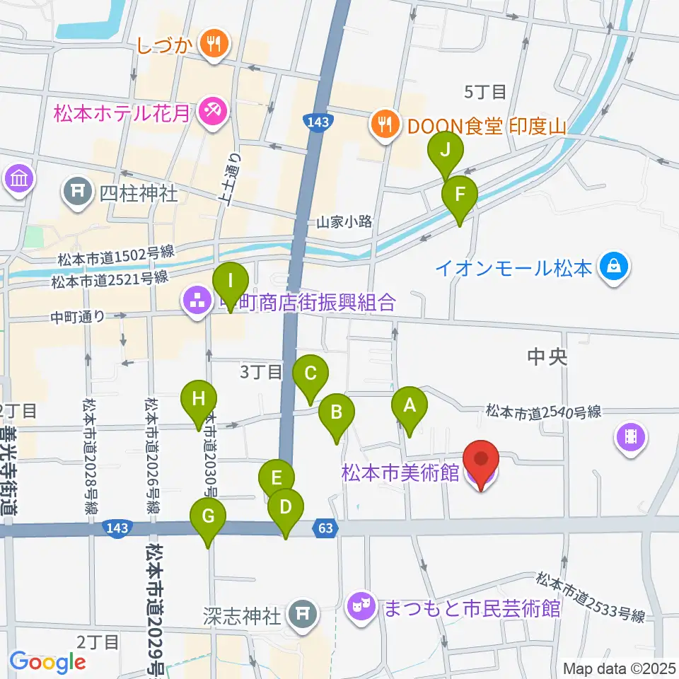 松本市美術館周辺のホテル一覧地図