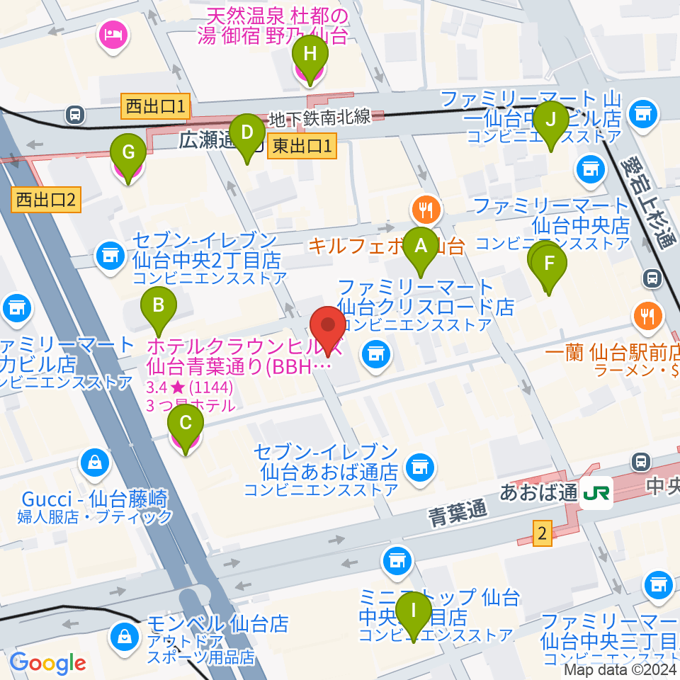 誰も知らない劇場周辺のホテル一覧地図