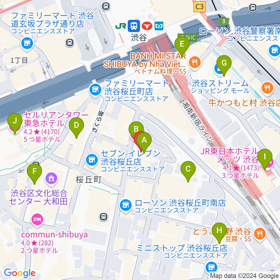 渋谷ホール＆スタジオ周辺のホテル一覧地図