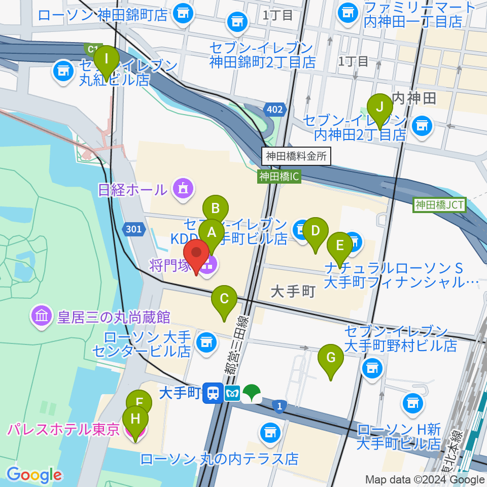 大手町三井ホール周辺のホテル一覧地図