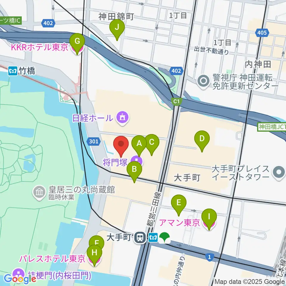 大手町三井ホール周辺のホテル一覧地図