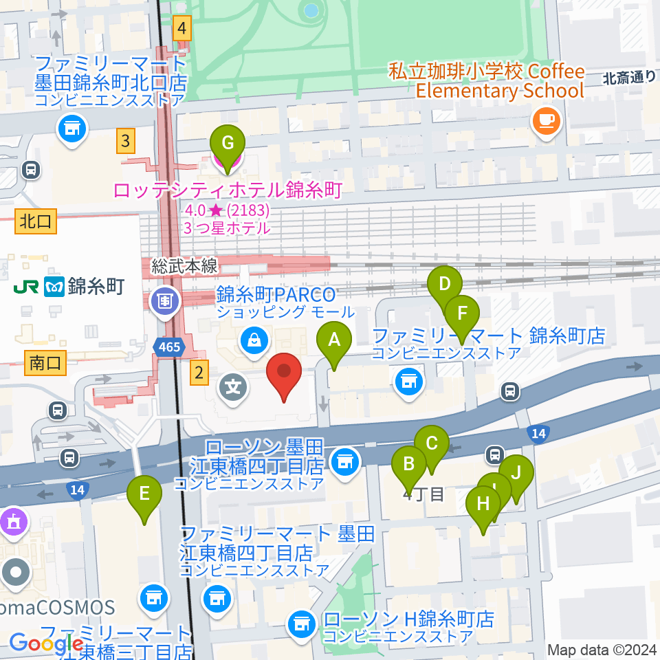 島村楽器 錦糸町パルコ店周辺のホテル一覧地図