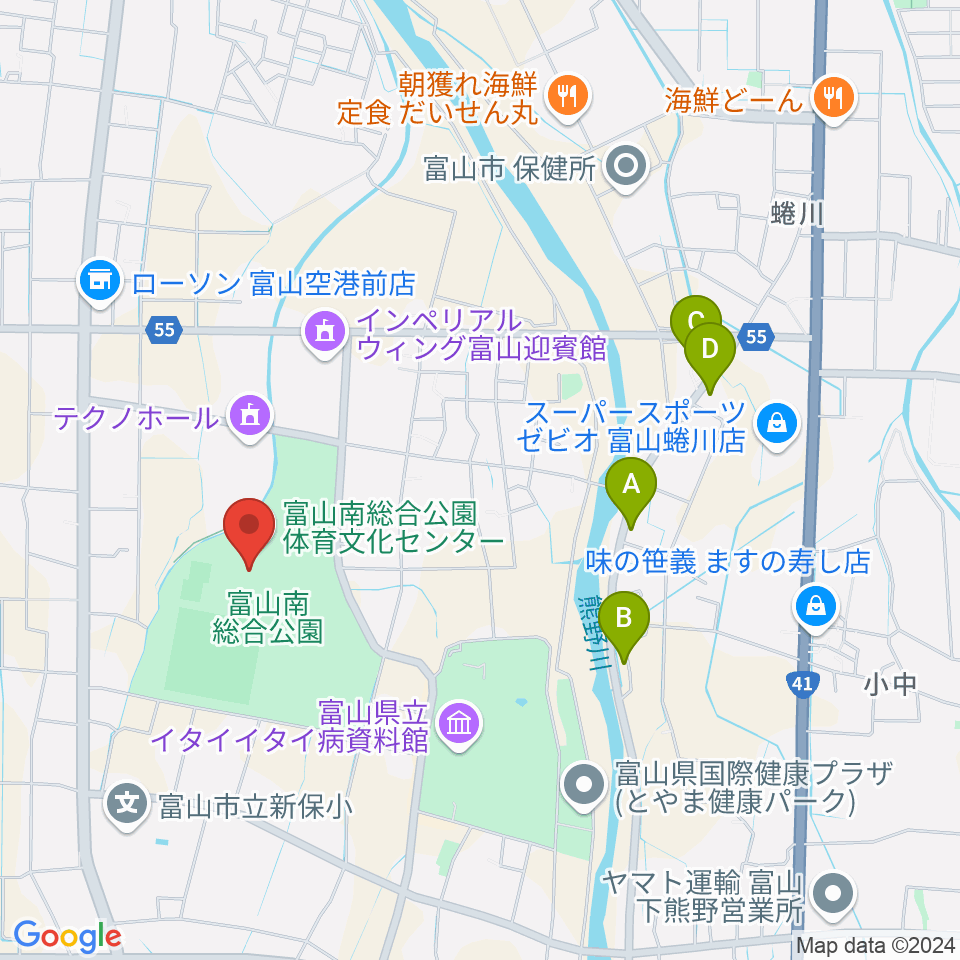 富山市南総合公園体育文化センター周辺のホテル一覧地図