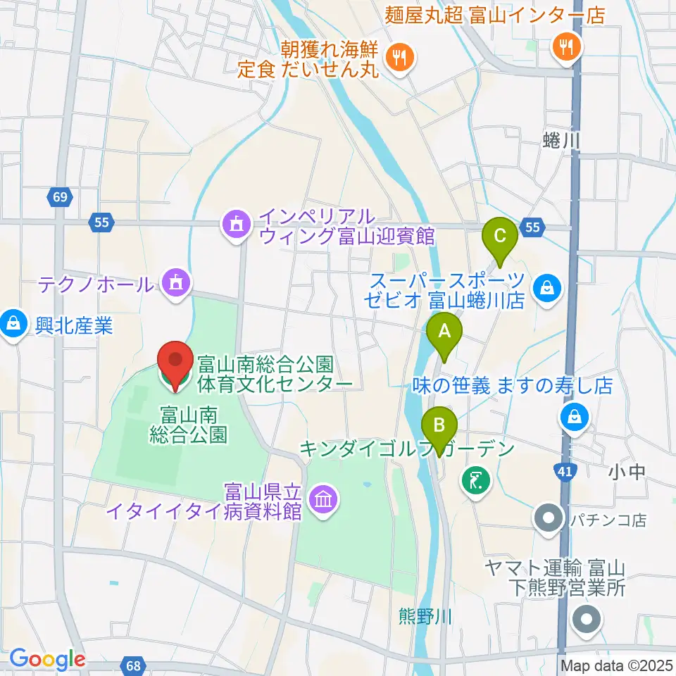 富山市南総合公園体育文化センター周辺のホテル一覧地図