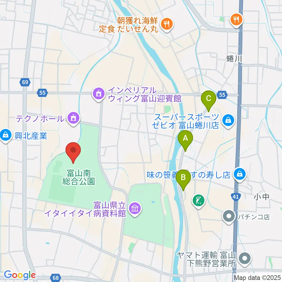 富山市南総合公園体育文化センター周辺のホテル一覧地図