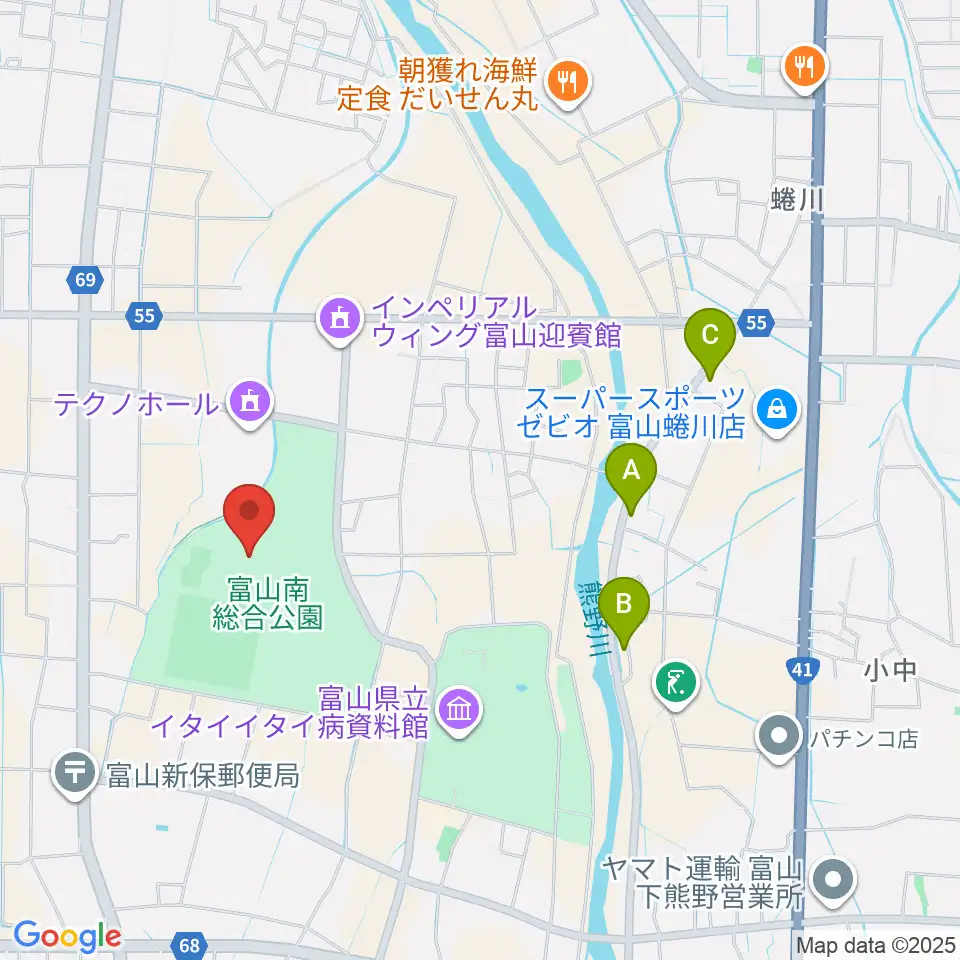 富山市南総合公園体育文化センター周辺のホテル一覧地図
