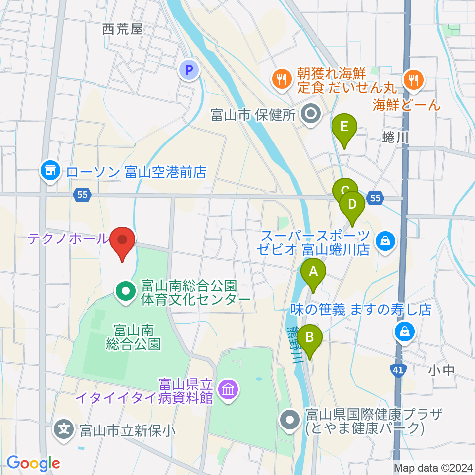 富山テクノホール周辺のホテル一覧地図