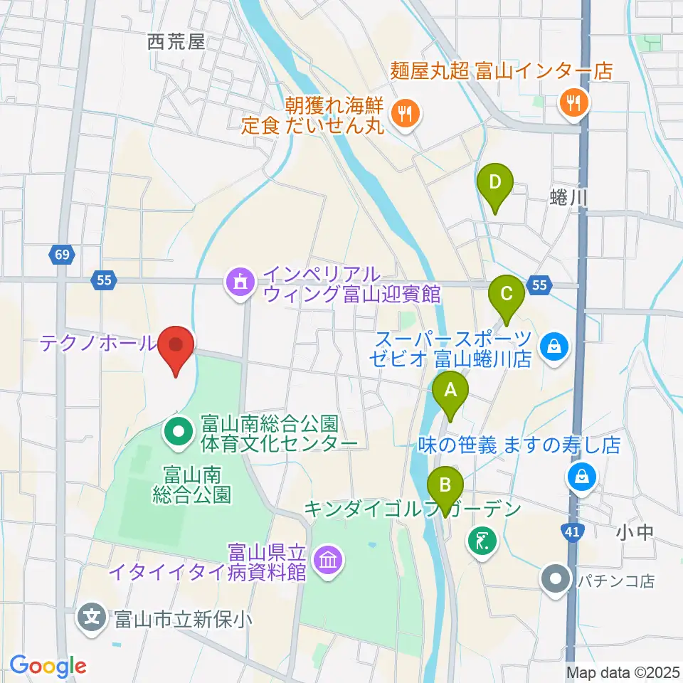 富山テクノホール周辺のホテル一覧地図