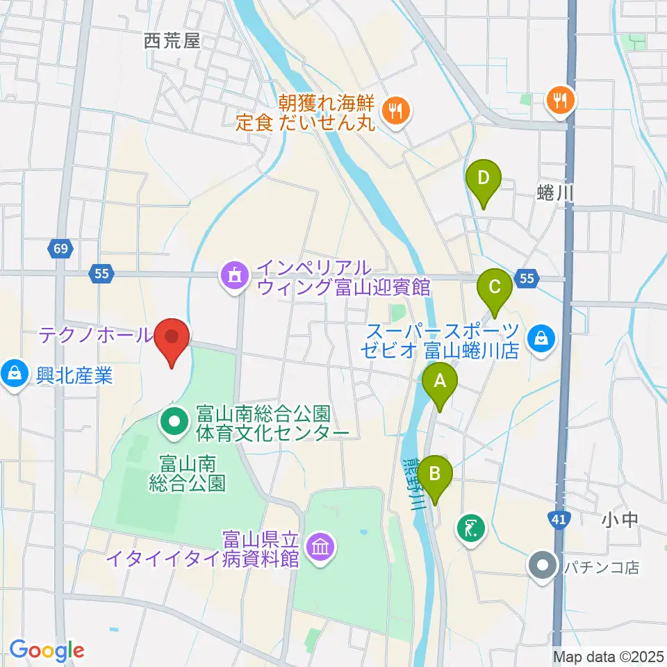 富山テクノホール周辺のホテル一覧地図