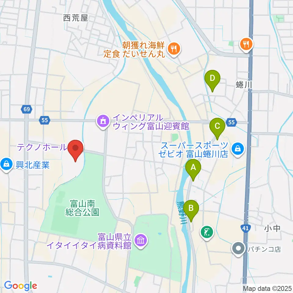 富山テクノホール周辺のホテル一覧地図