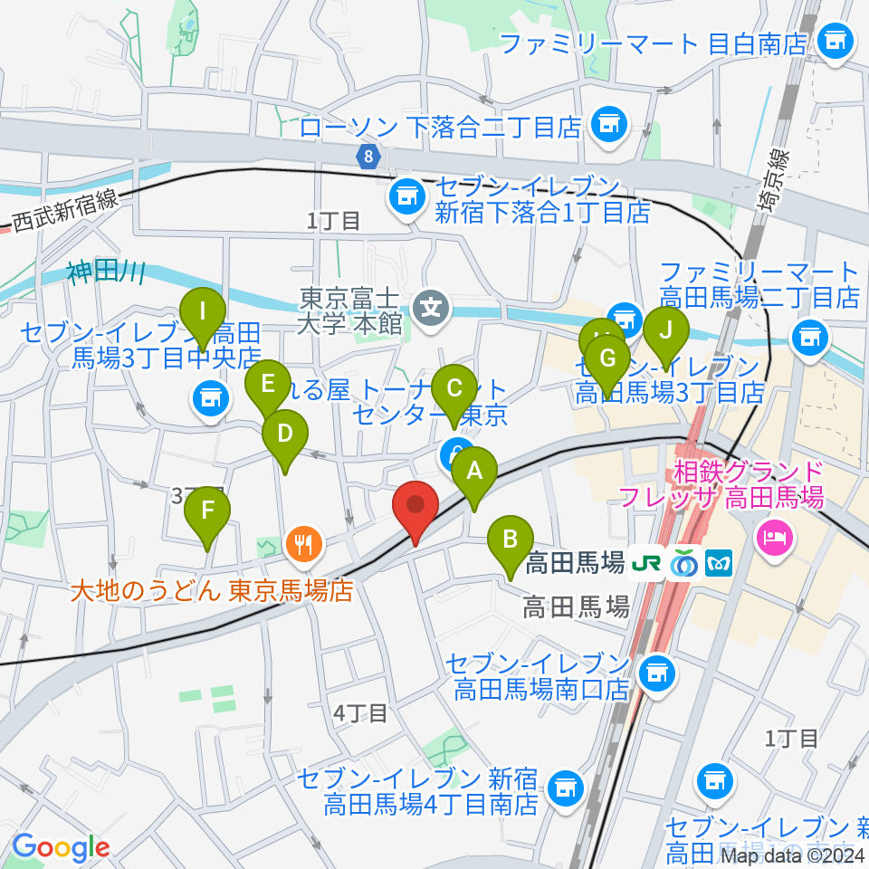 高田馬場フェリーハ音楽教室周辺のホテル一覧地図