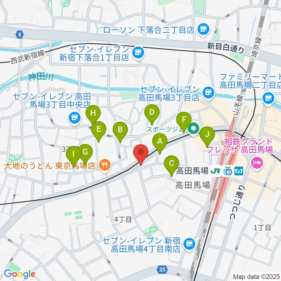 高田馬場フェリーハ音楽教室周辺のホテル一覧地図