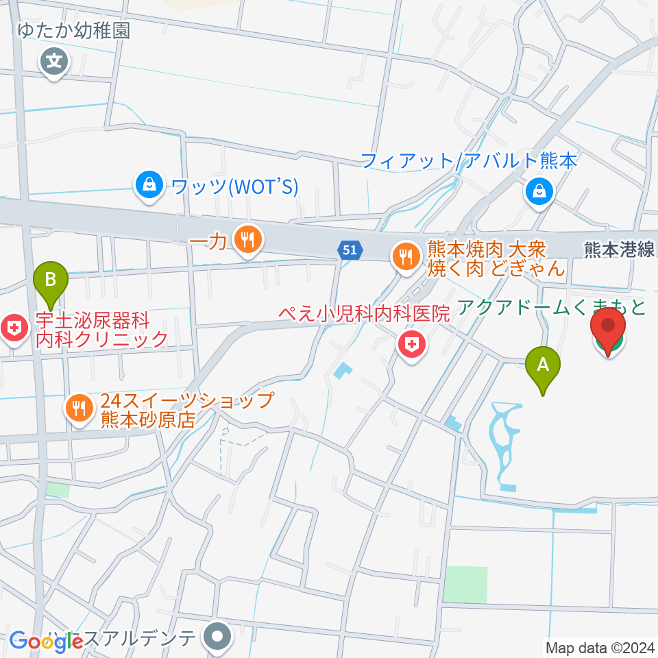 アクアドームくまもと周辺のホテル一覧地図