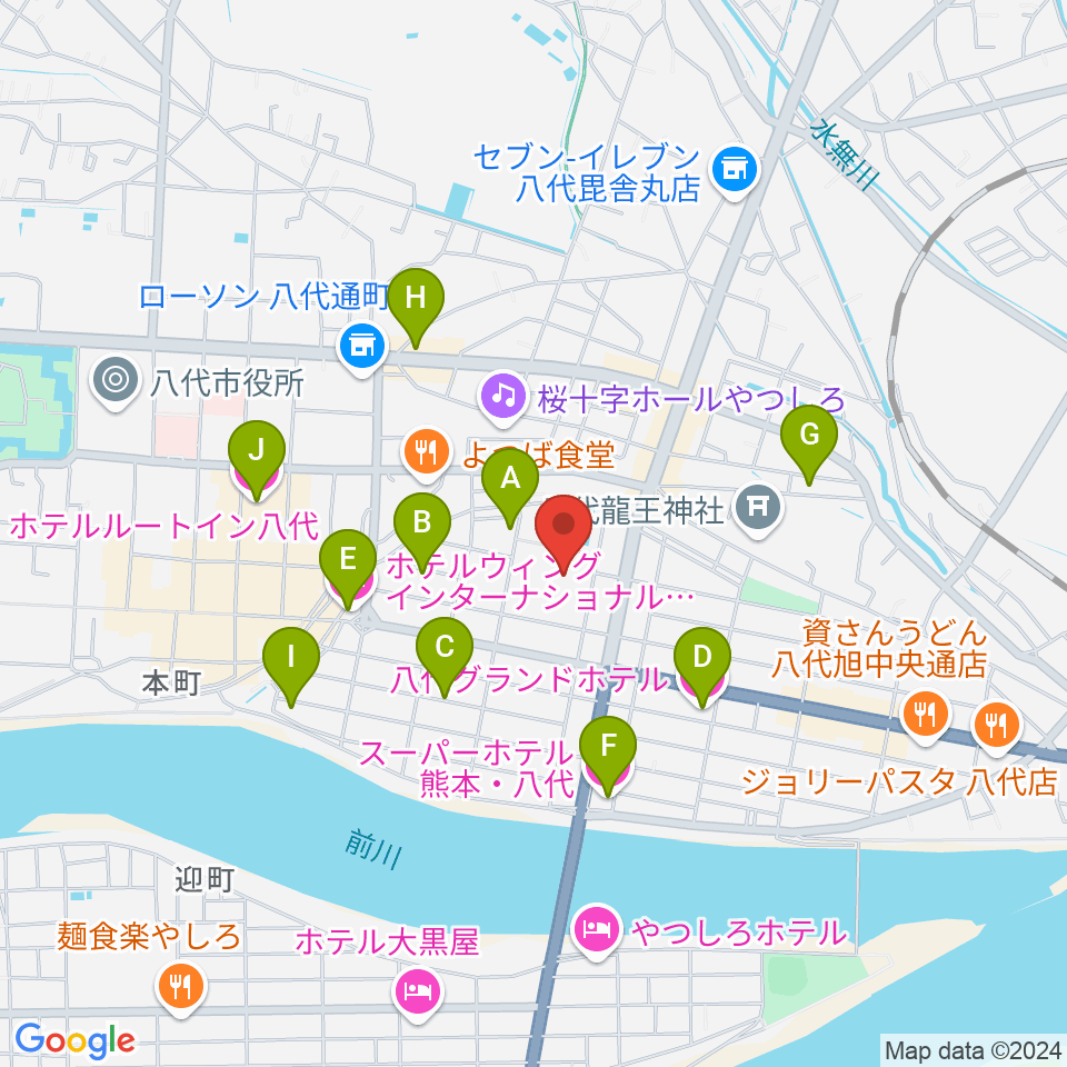 八代トヨオカ地建アリーナ周辺のホテル一覧地図