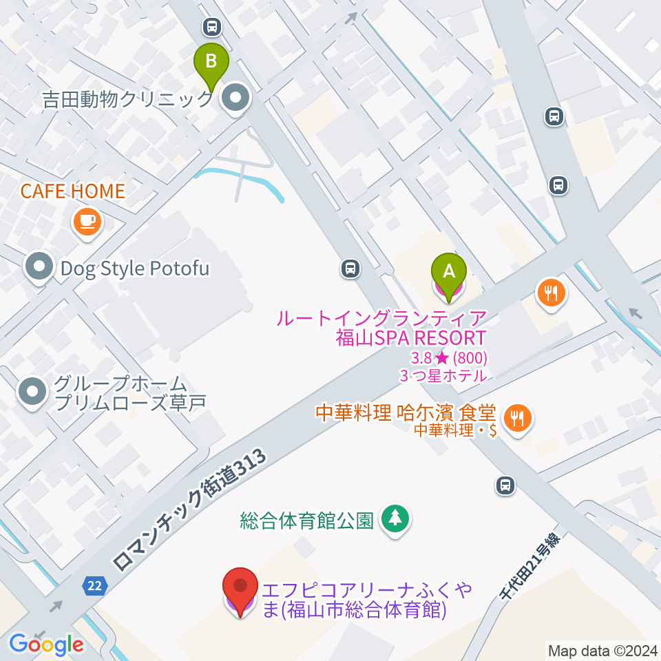 エフピコアリーナふくやま周辺のホテル一覧地図