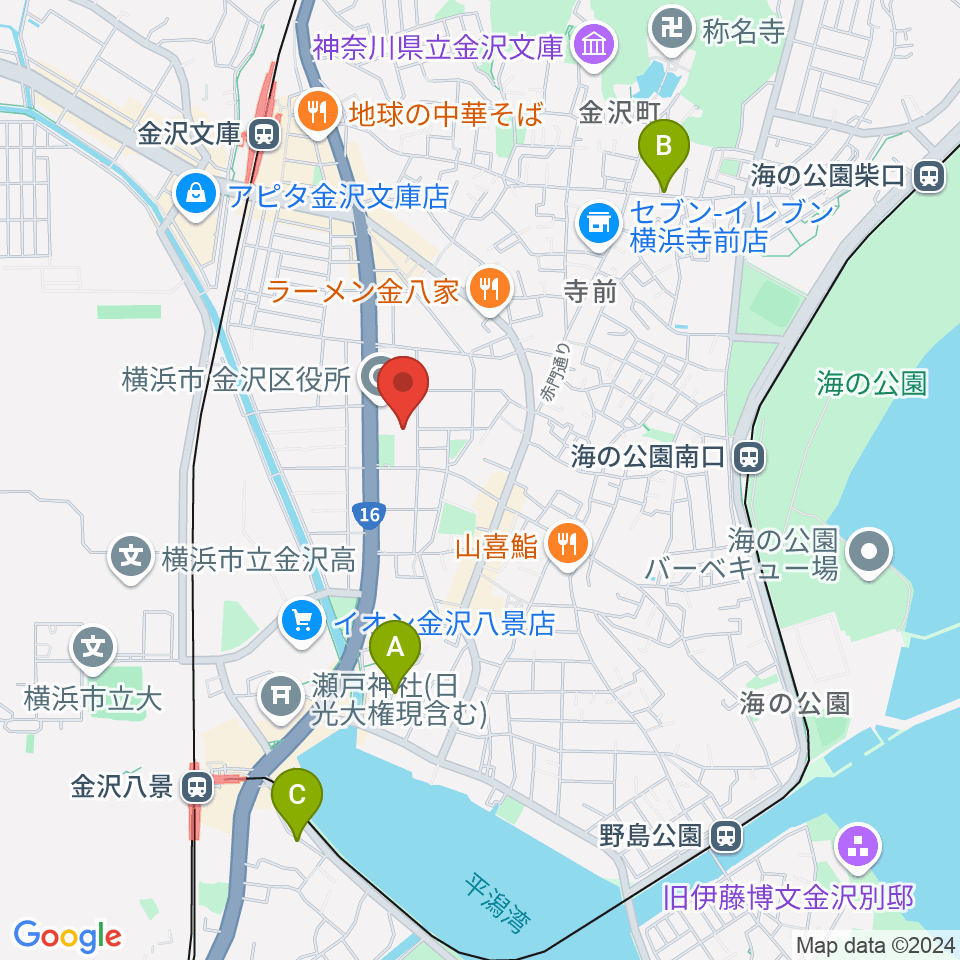 横浜市金沢公会堂周辺のホテル一覧地図