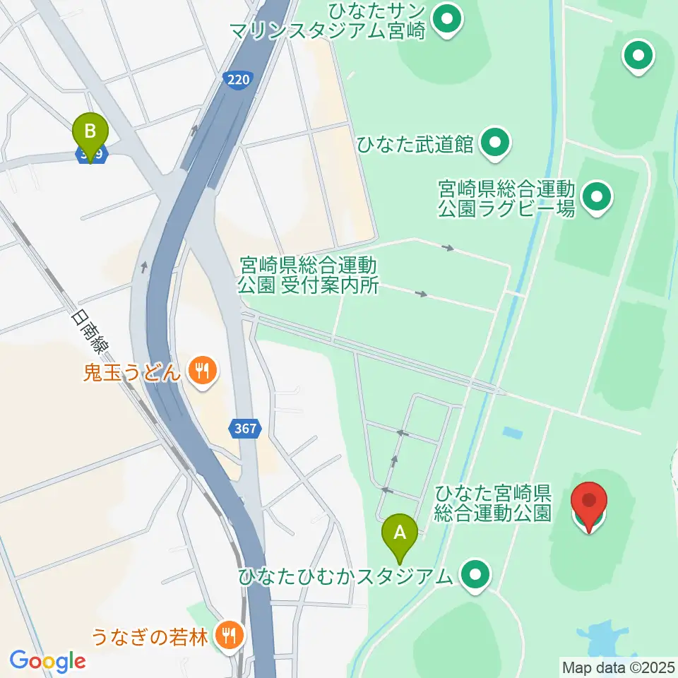 ひなた陸上競技場周辺のホテル一覧地図