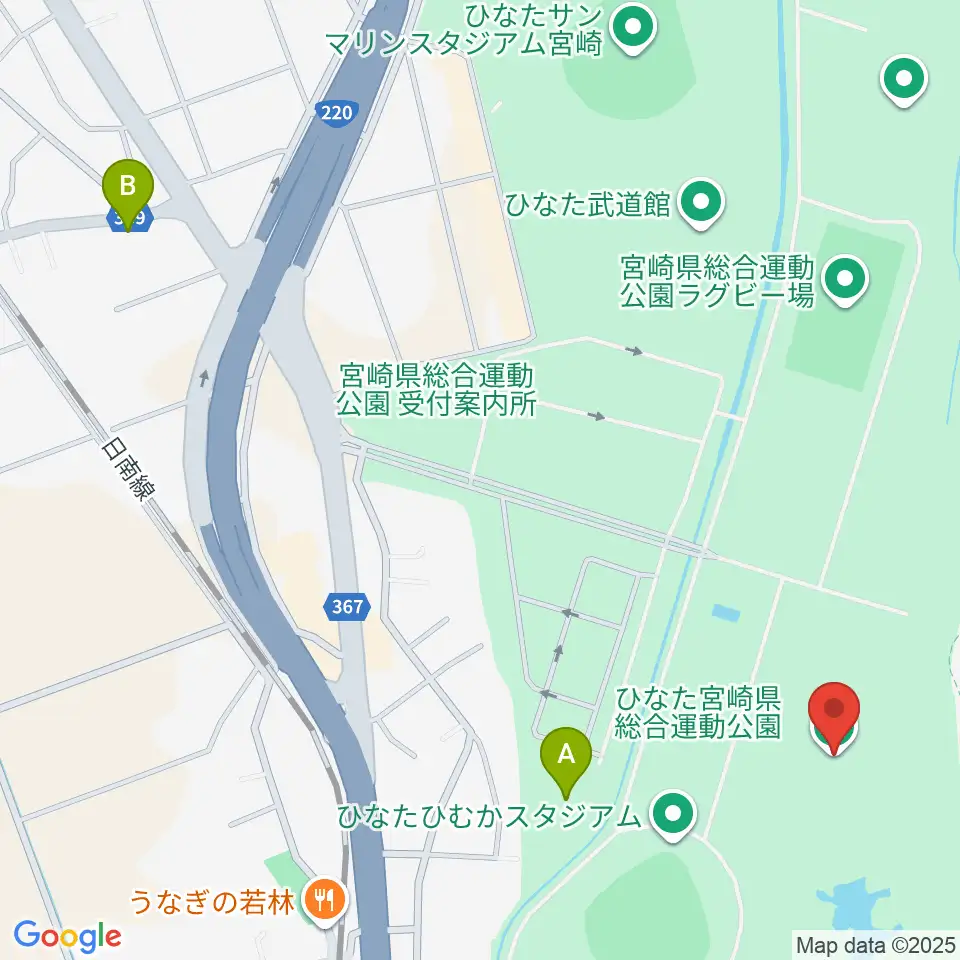 ひなた陸上競技場周辺のホテル一覧地図