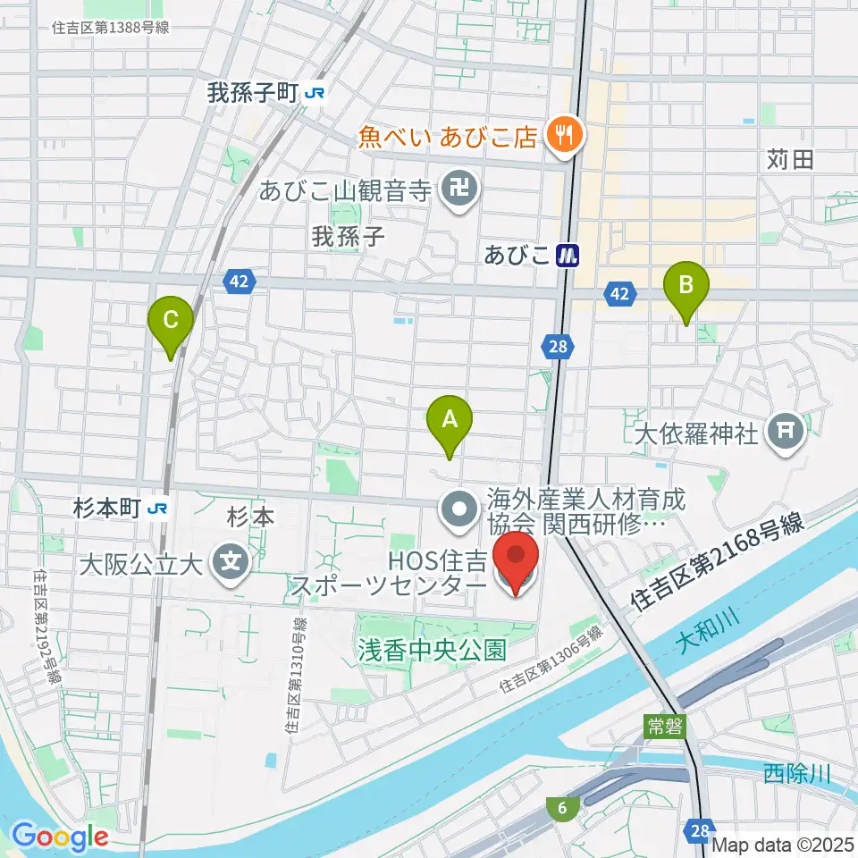 大阪市立住吉スポーツセンター・屋内プール周辺のホテル一覧地図