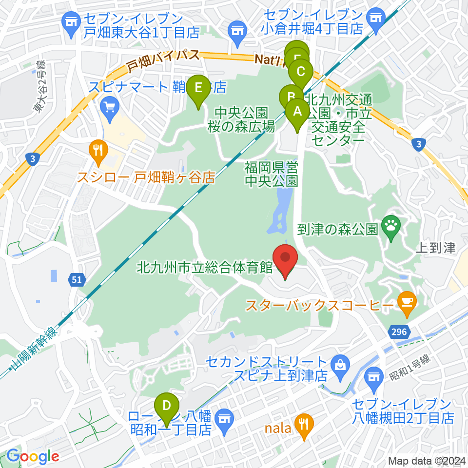 北九州市立総合体育館周辺のホテル一覧地図