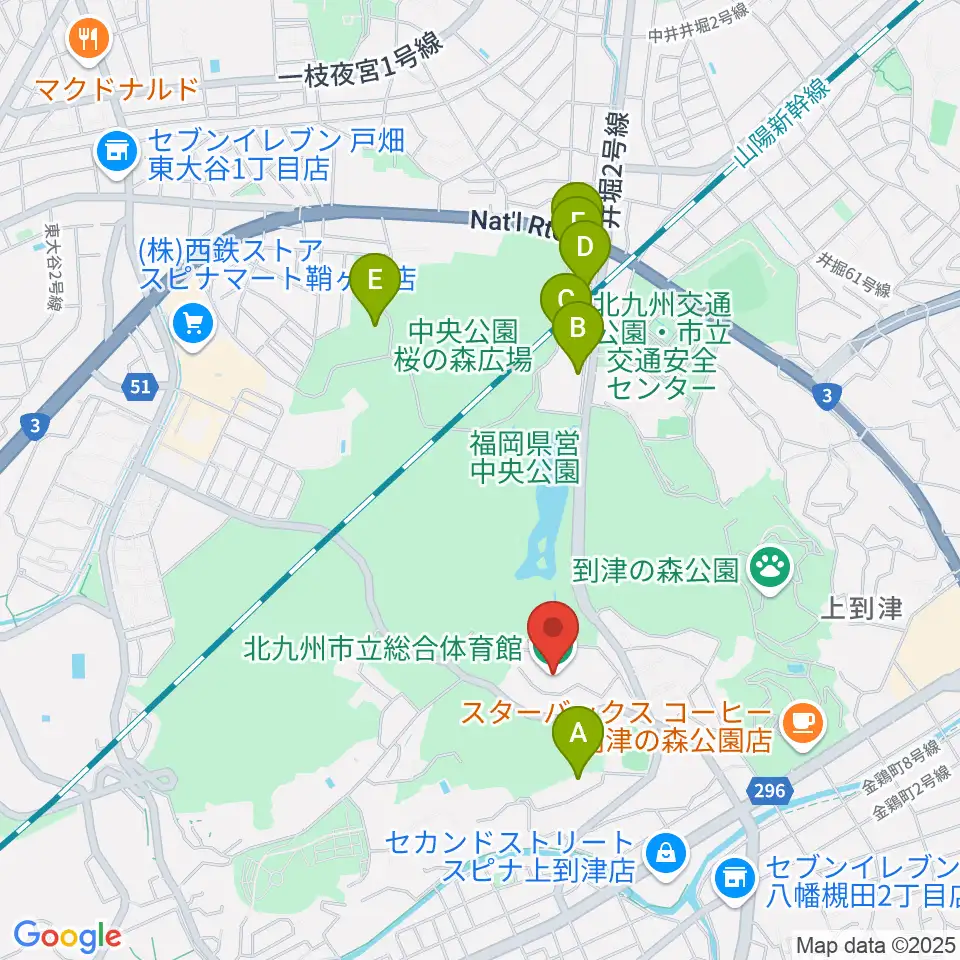 北九州市立総合体育館周辺のホテル一覧地図