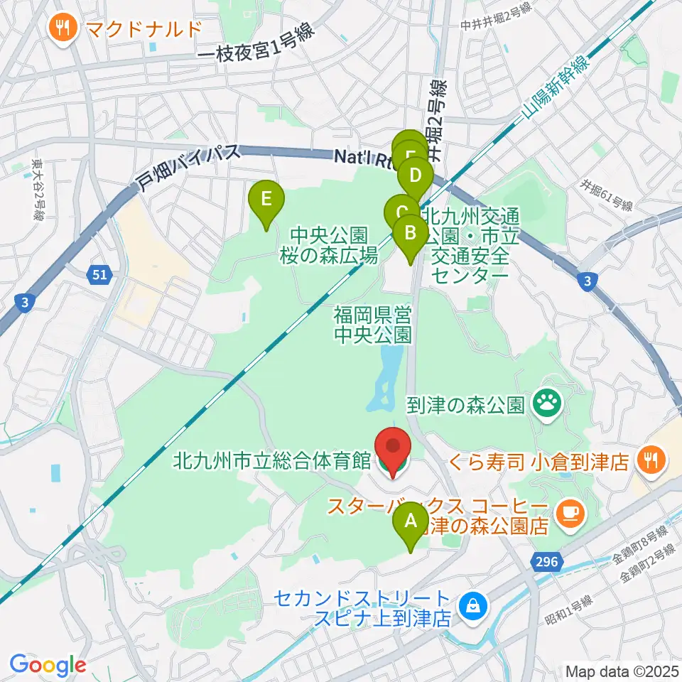 北九州市立総合体育館周辺のホテル一覧地図