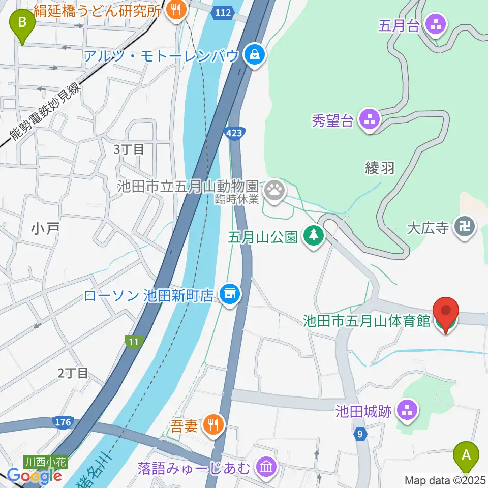 池田市五月山体育館周辺のホテル一覧地図