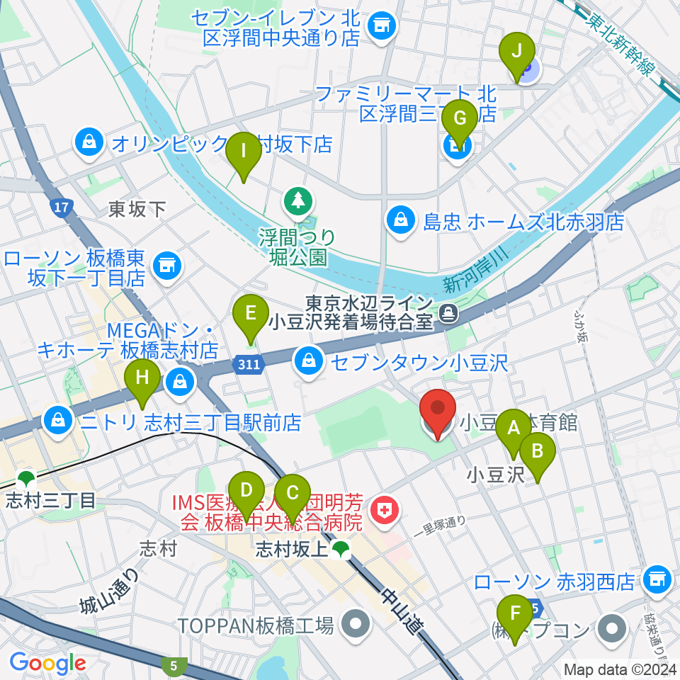 小豆沢体育館周辺のホテル一覧地図